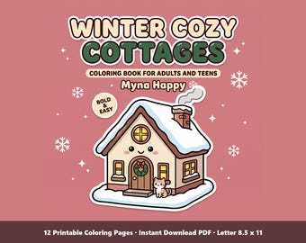 Cozy Cottage Coloring Pages | 12 Printable Winter Hygge Sheets for Adults (PDF)