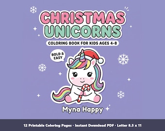Christmas Unicorn Coloring Pages | 12 Printable Sheets for Kids Ages 4-8 (PDF)