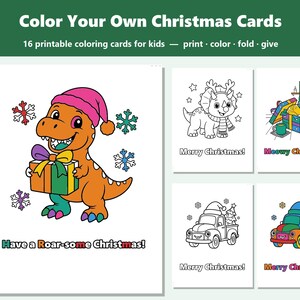 Color Your Own Christmas Cards for Kids, 16 Printable Folded Designs, Classroom Craft PDF image 1