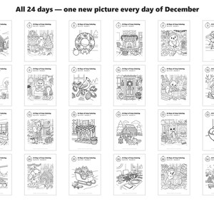 Cozy Christmas Coloring Advent Calendar for Adults, 24 Days Printable Countdown, Bold and Easy image 2