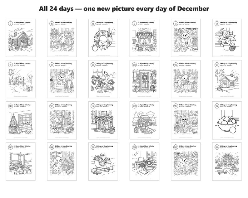 Cozy Christmas Coloring Advent Calendar for Adults, 24 Days Printable Countdown, Bold and Easy image 2