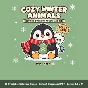 Cozy Winter Animals Coloring Pages | 12 Printable Penguin, Polar Bear and Fox Sheets (PDF) image 1