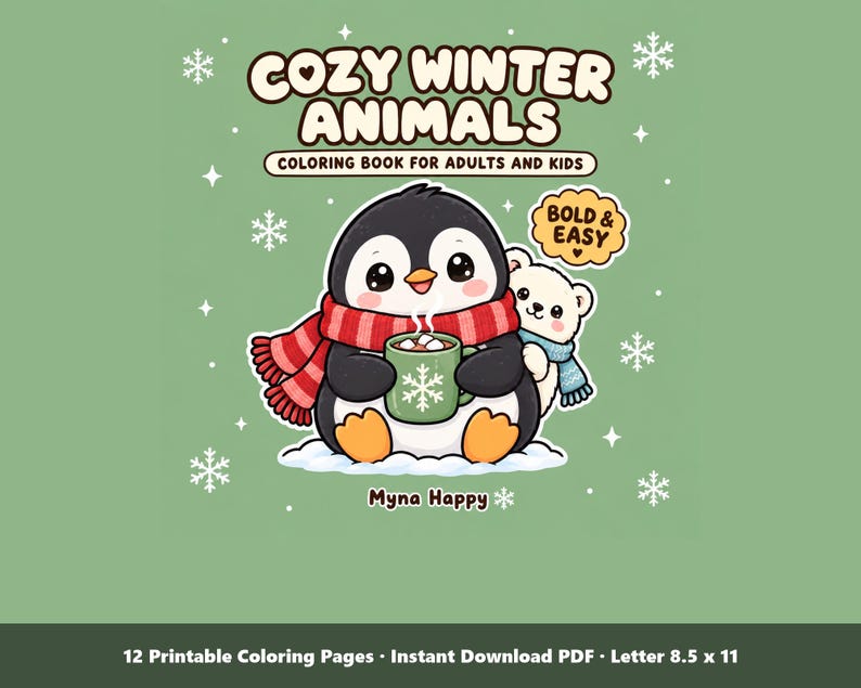 Cozy Winter Animals Coloring Pages | 12 Printable Penguin, Polar Bear and Fox Sheets (PDF) image 1