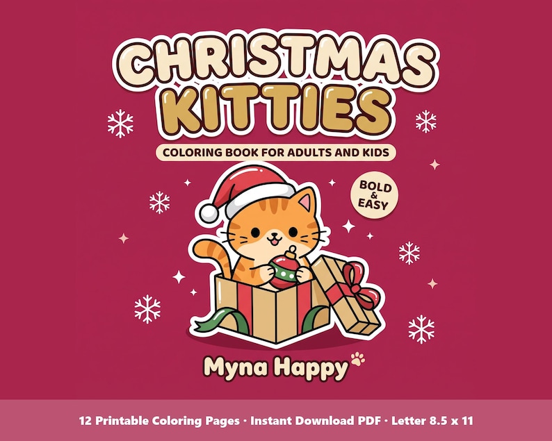 Christmas Cat Coloring Pages | 12 Printable Kitten and Kitty Sheets for Kids and Adults (PDF) image 1