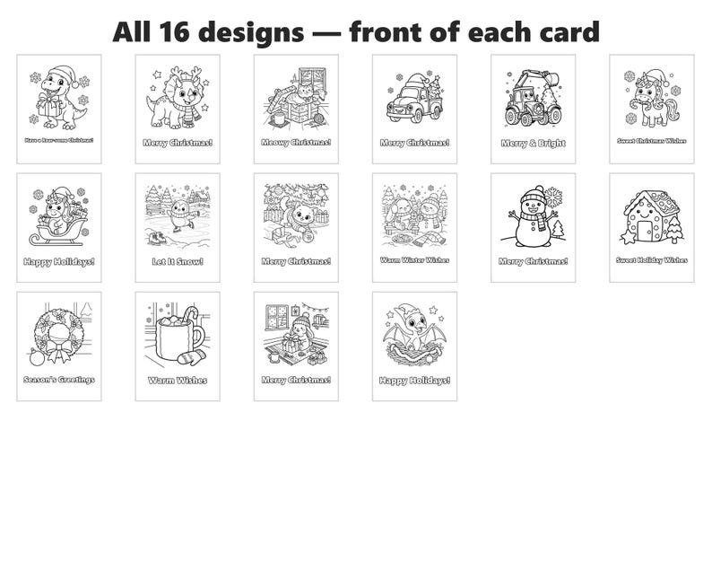 Color Your Own Christmas Cards for Kids, 16 Printable Folded Designs, Classroom Craft PDF image 2