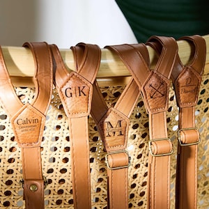 Personalized Leather Suspenders,Groomsmen Suspenders,Wedding Suspenders,Suspenders Best Man,Men Brown Suspenders,Anniversary Gift for Him