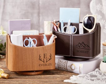 Personalized Desk Organizer,Custom Leather Remote Caddy,Remote Control Organizer,Apple TV Remote Holder,Home Office Decor GiftChristmas Gift