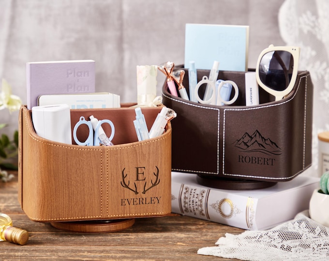 Personalized Desk Organizer,Custom Leather Remote Caddy,Remote Control Organizer,Apple TV Remote Holder,Home Office Decor GiftChristmas Gift