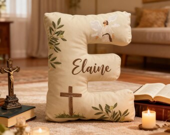 Personalized Initial Christian Pillow,Nursery Letter Decor,Christmas Gift for Christian,Letter Pillow for Church Nursery,Church Gift