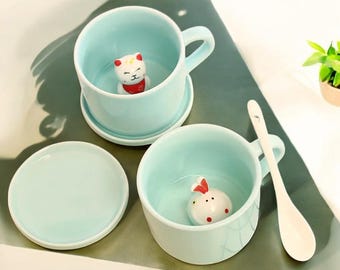 400ml Keramik Cartoon Tierbecher - Kreative 3D Kaffeetasse, niedliche Milchbecher für Paare, lustiges Trinkgeschirr, Wasserschale für Hausküche, Geschenkidee