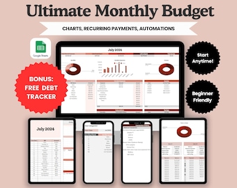 Expense Tracker, Debt Payoff Tracker, Bill Tracker, Budget Spreadsheet, Monthly Budget, Bill Calendar, Financial Planner, Google Sheets
