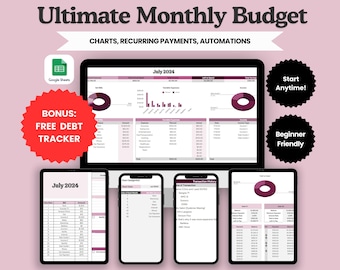 Expense Tracker, Debt Payoff Tracker, Bill Tracker, Budget Spreadsheet, Monthly Budget, Bill Calendar, Financial Planner, Google Sheets