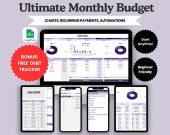 Expense Tracker, Debt Payoff Tracker, Bill Tracker, Budget Spreadsheet, Monthly Budget, Bill Calendar, Financial Planner, Google Sheets