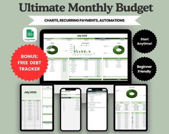 Expense Tracker, Debt Payoff Tracker, Bill Tracker, Budget Spreadsheet, Monthly Budget, Bill Calendar, Financial Planner, Google Sheets