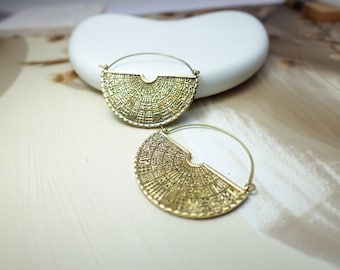 Half-Fan Brass Earrings – Ancient Mandala Statement Hoops.