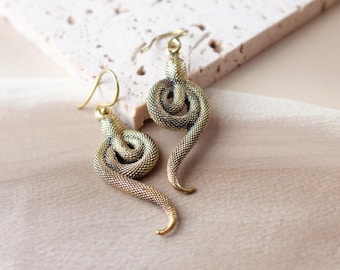 Venom Luxe Drops - Snake-Shaped Brass Dangles in Antique Silver-Gold Finish.