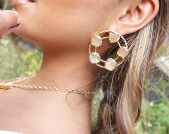 Mystic Rounds: Handcrafted Gemstone Hoops - Natural stone earrings.