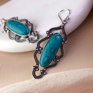 Mystic Oasis Drops - Vintage Silver Earrings with Turquoise & Labradorite Accents.