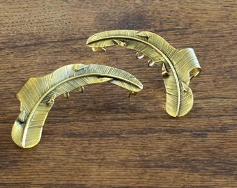 Banana Leaf Cuffs - Nature-Inspired Brass Ear Cuffs in Bold Leaf Silhouette.