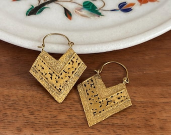 Textured Chevron Statement earrings - Ethnic Fusion Brass Earrings