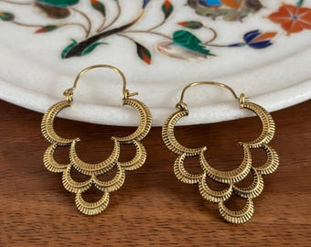 Antique Gold Crescent Layered  Hoops - Boho Earrings