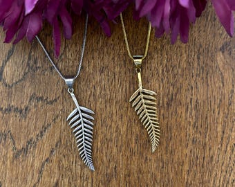 Gold/Silver Fern Leaf Pendant Necklace.
