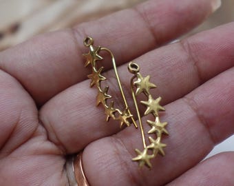 Star Brass Earrings, Leaf Brass Earrings, Flower Sliver earrings, Boho Earrings.