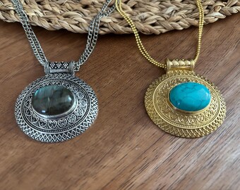 Heart of the Ancients – Turquoise & Labradorite Pendants.