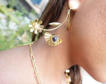 Botanical Bloom 18k Gold-Plated Brass Statement Earring.