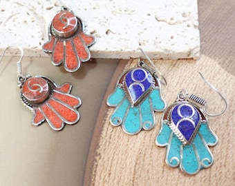 Traditional Tibetan Earrings-Tibetan Jewellery.