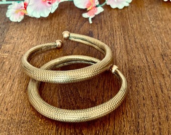 Minimal Solid Brass Torque Bangles – Vintage Rustic Gold Open Cuffs.