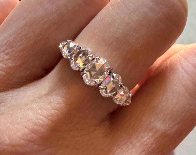 Rose Cut Moissanite Anniversary Ring: 18k Gold Plated Sterling Silver