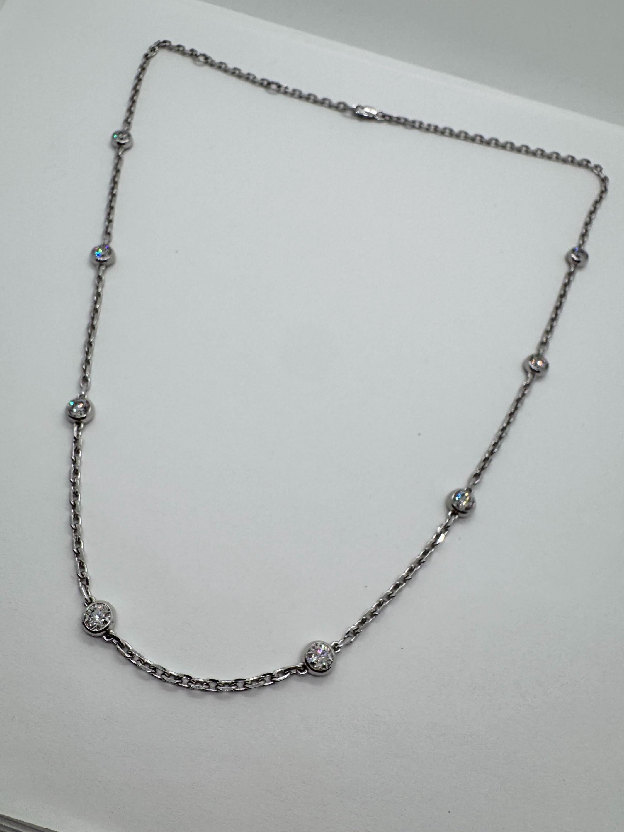 PT950 Platinum Diamond Station Necklace: 3.0mm Rolo Chain 5.0mm