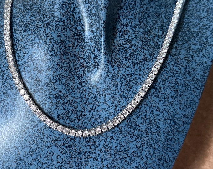 3.0mm Moissanite Tennis Necklace: D VVS1, 18K White Gold Plated