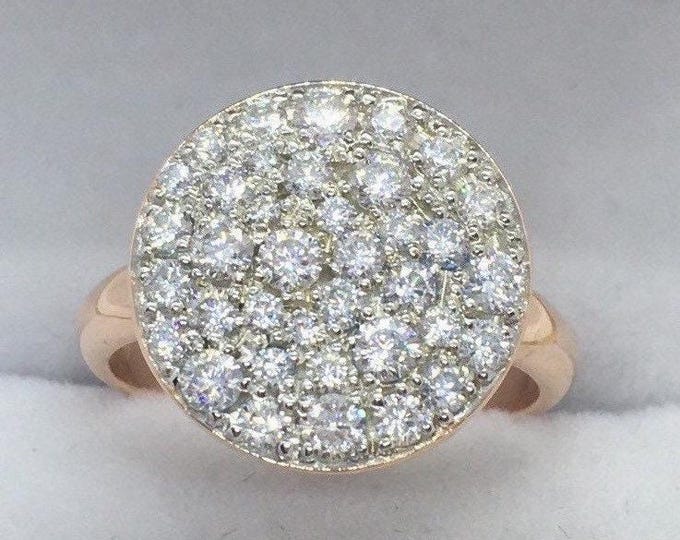 Moissanite Disc Ring: 18k Gold Plated Sterling Silver Pave Statement Ring
