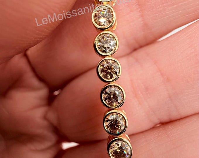 Champagne Moissanite Tennis Bracelet Handcrafted Jewelry Gold Bezel Bracelet