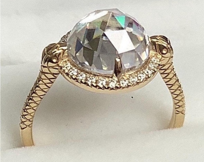14k Gold Moissanite Snake Ring: Rose Cut Statement Ring