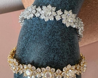 Floral Moissanite Tennis Bracelet: 18k Gold Sterling Silver Statement Jewelry
