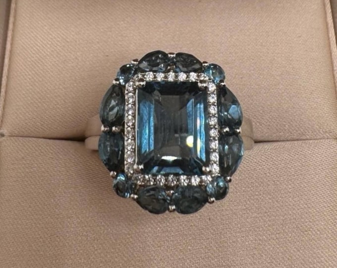 London Blue Lab Topaz Ring Gemstone Sterling Silver Statement Ring 925