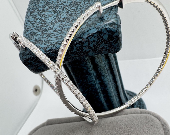 50mm Moissanite Earrings Inside Outside Hoops 1.3mm GRA 925/18k