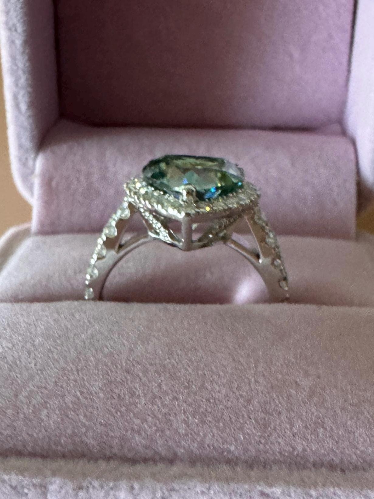 Blue Green 4.0 CTW Moissanite Heart Cut Halo Unique