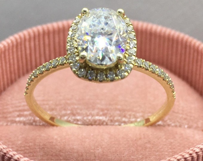 Moissanite Halo Engagement Ring 2.0 Carat D VVS1 Certified 10k Yellow Gold