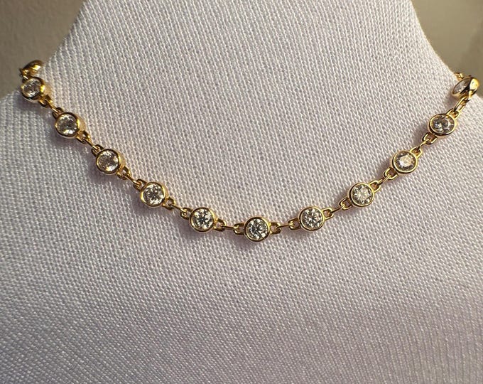 2.5mm Moissanite Bezel Tennis Necklace D VVS1 Bubble Chain Link