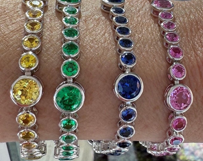 Colorful Bubble Tennis Bracelet  Moissanite Bezel set Link Chain 925/18K