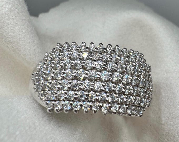 Multi Row Moissanite Anniversary Ring Statement Stacking Ring Tappered Shank 925/18k White Gold