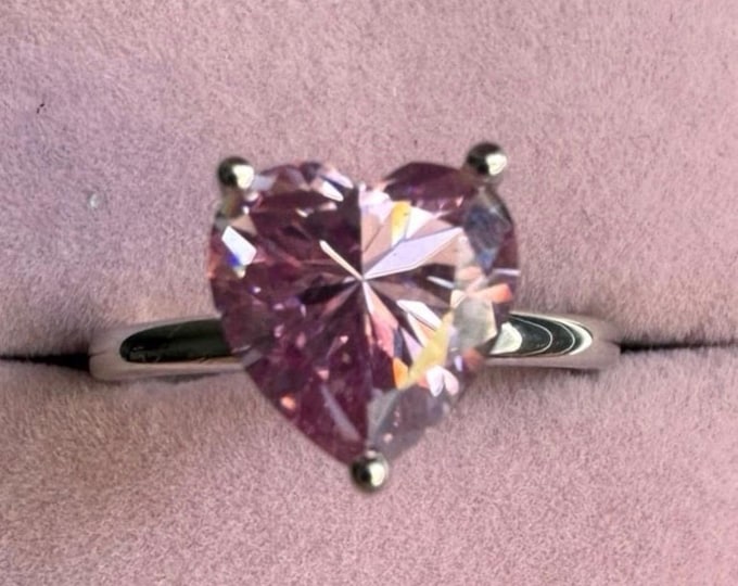 Pink Moissanite 3.0 Carat Heart Cut Engagement Ring