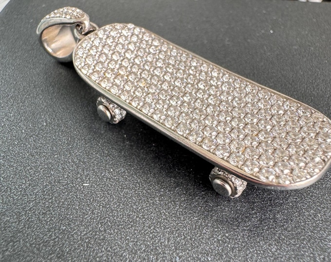 Handmade Moissanite Skateboard Pendant: 18k Gold Plated Sterling Silver