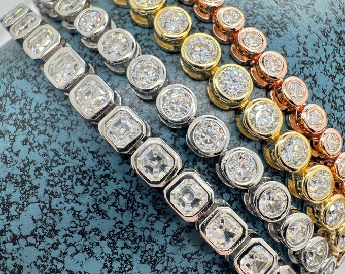 Asscher Moissanite Tennis Bracelet: Bezel Set Sterling Silver 4.0 CTW