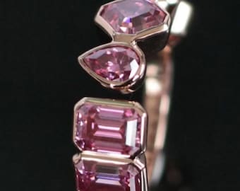 Solid Gold Multi shape Pink Moissanite Statement Ring