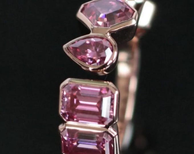 Solid Gold Multi shape Pink Moissanite Statement Ring